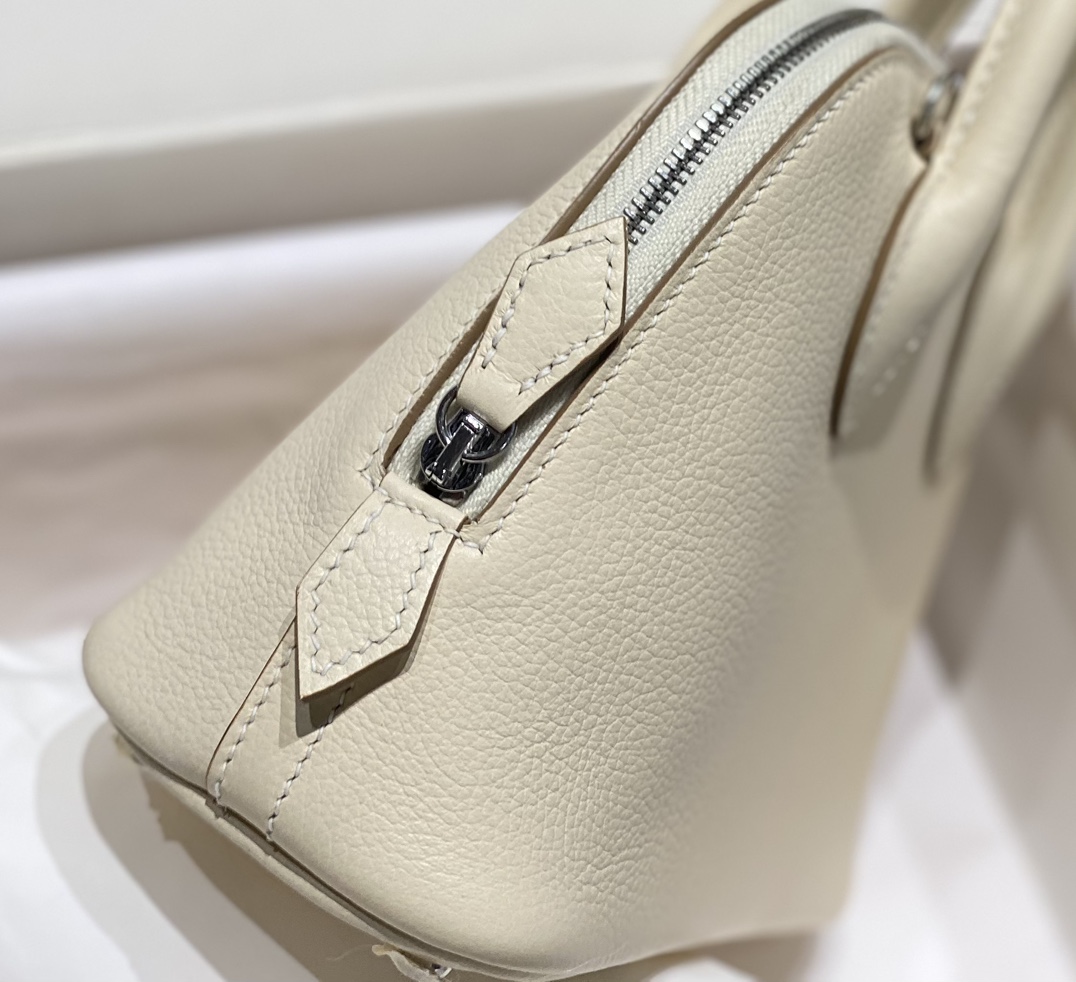 Hermes Bolide 1923 Mini Handmade Bag Calfskin in Milkshake White With Silver