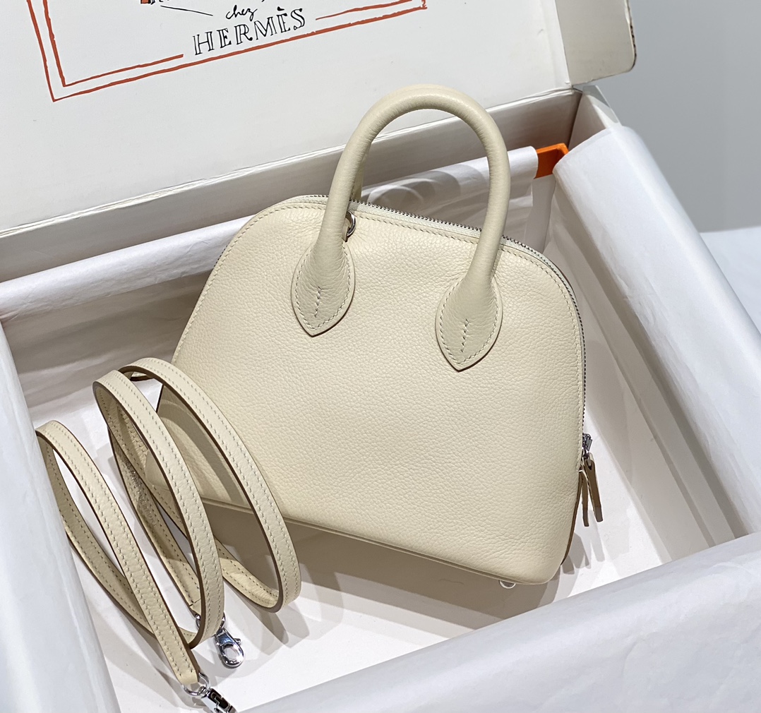 Hermes Bolide 1923 Mini Handmade Bag Calfskin in Milkshake White With Silver