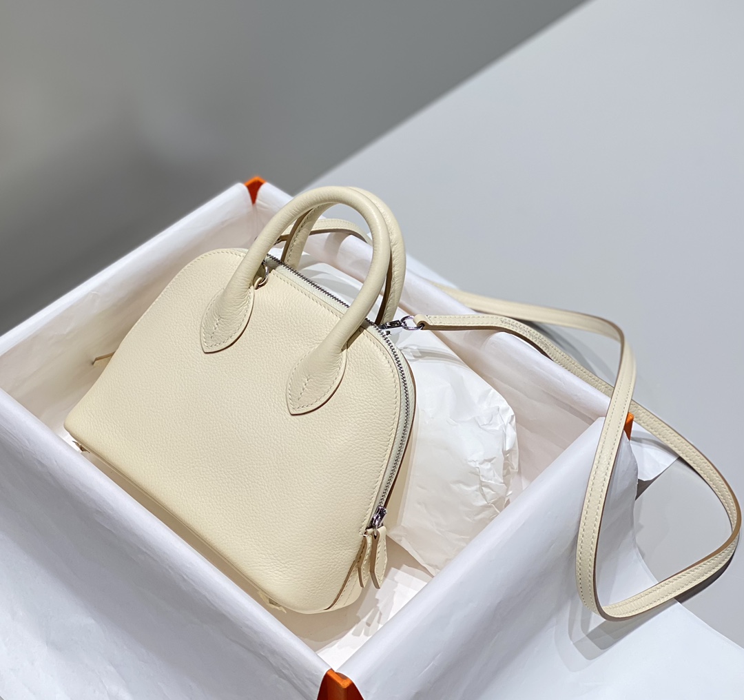 Hermes Bolide 1923 Mini Handmade Bag Calfskin in Milkshake White With Silver