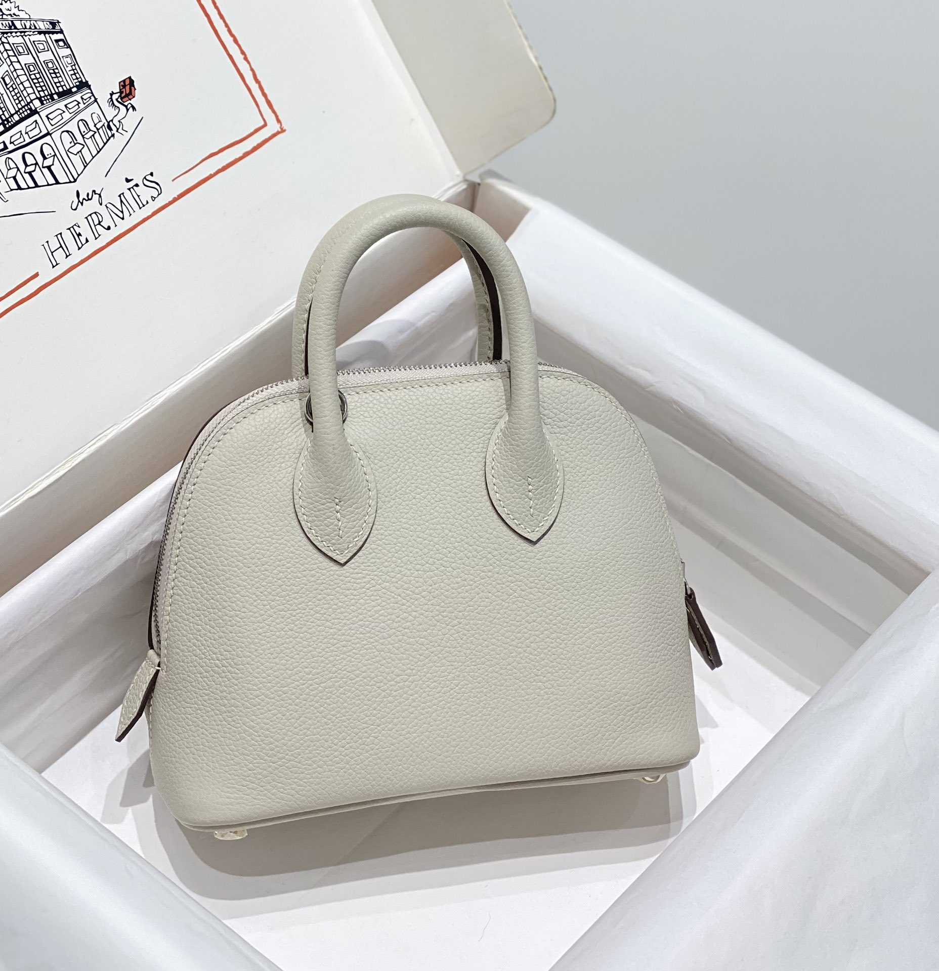 Hermes Bolide 1923 Mini Handmade Bag Calfskin in Pearl Grey