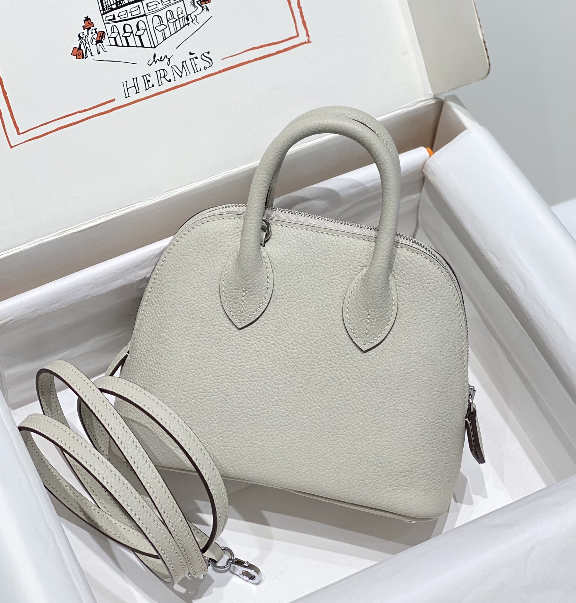 Hermes Bolide 1923 Mini Handmade Bag Calfskin in Pearl Grey