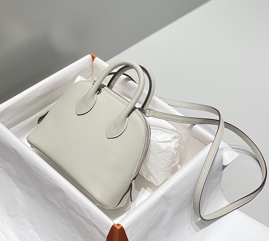 Hermes Bolide 1923 Mini Handmade Bag Calfskin in Pearl Grey