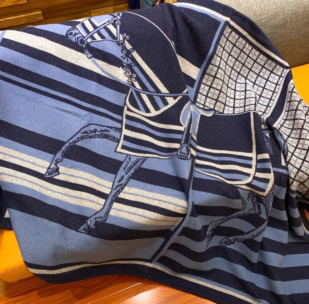 Hermes Couvertures Nouvelles Plaid Blanket Blue 0016