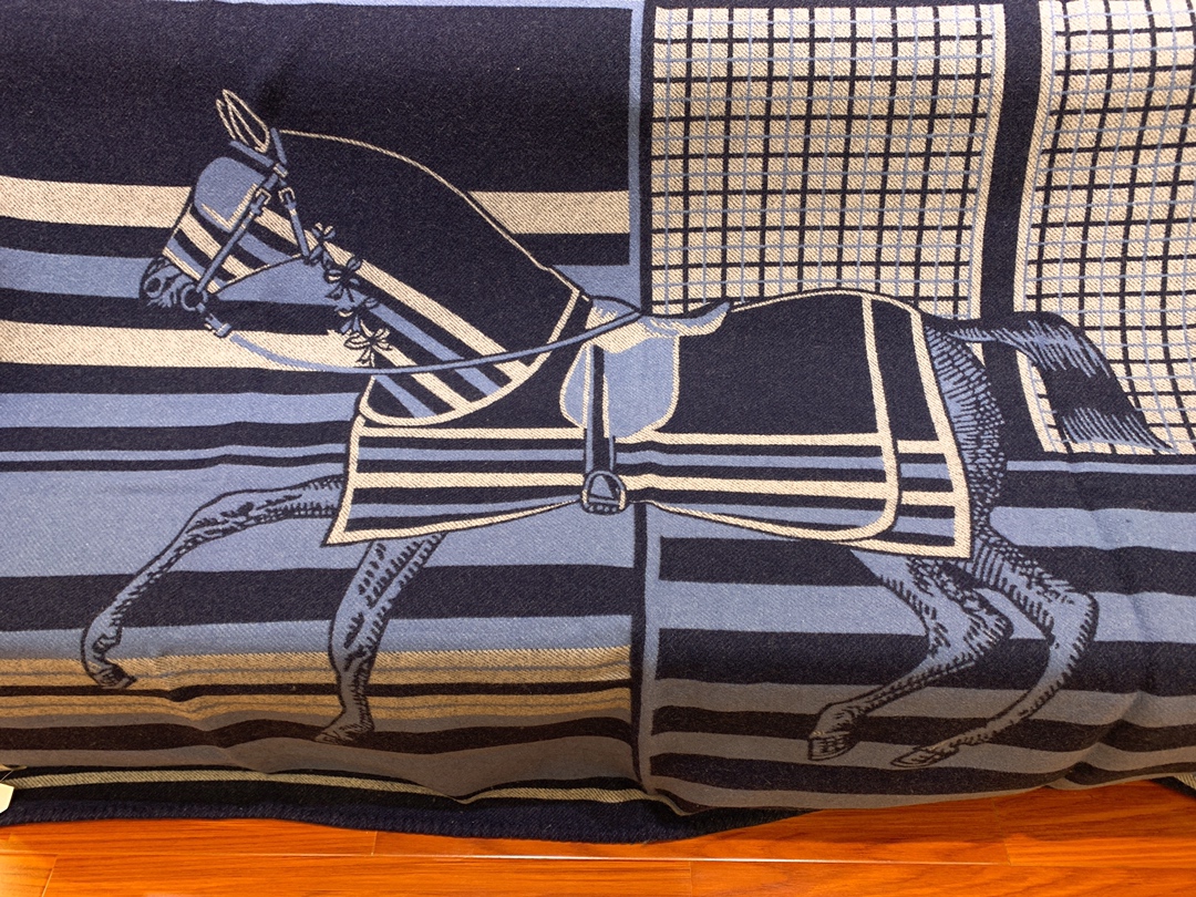 Hermes Couvertures Nouvelles Plaid Blanket Blue 0016