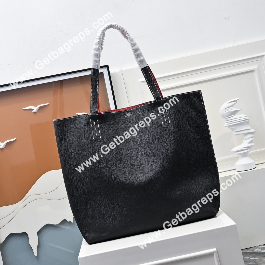 Hermes Double Sens Tote Bag Light Black with Red