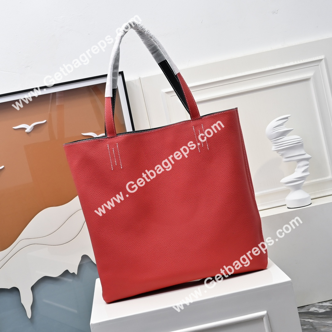 Hermes Double Sens Tote Bag Light Black with Red