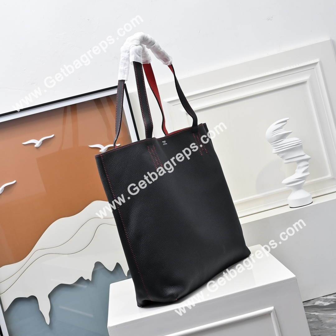 Hermes Double Sens Tote Bag Light Black with Rose