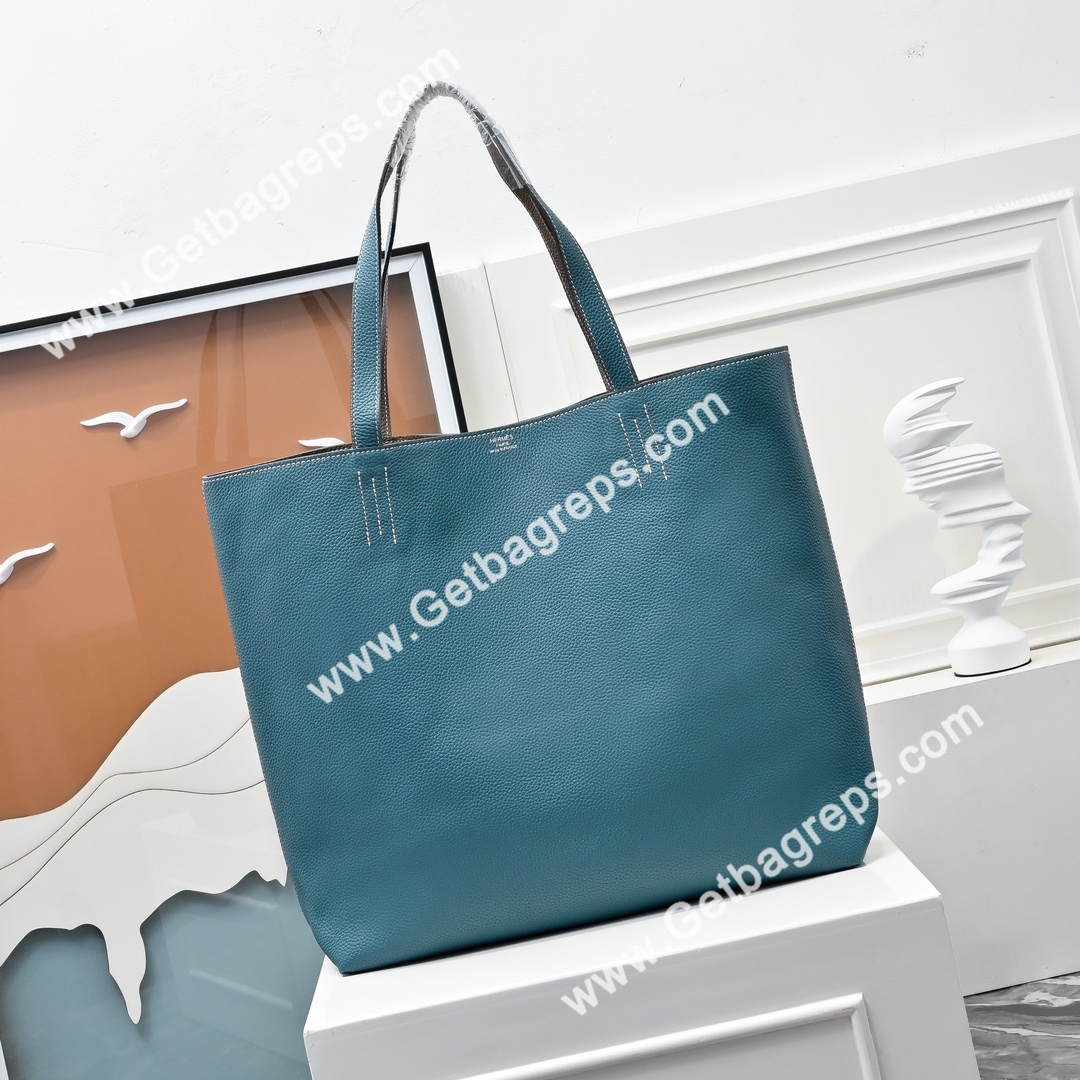 Hermes Double Sens Tote Bag Light Blue with Grey