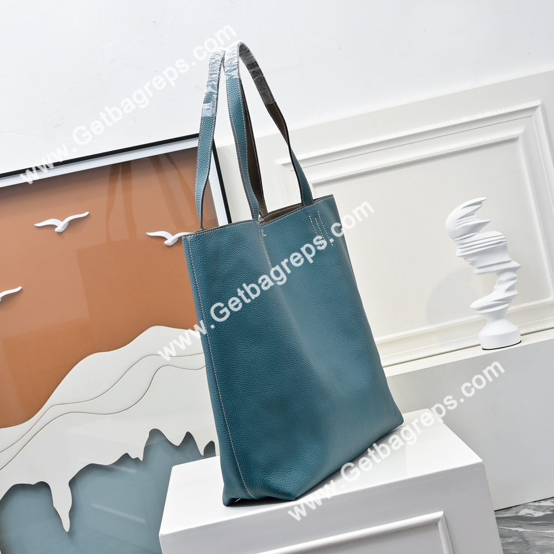 Hermes Double Sens Tote Bag Light Blue with Grey