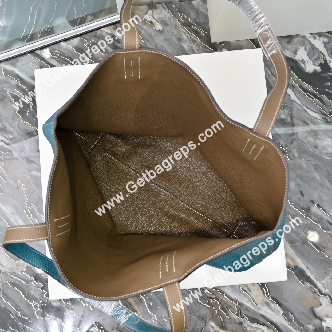 Hermes Double Sens Tote Bag Light Blue with Grey