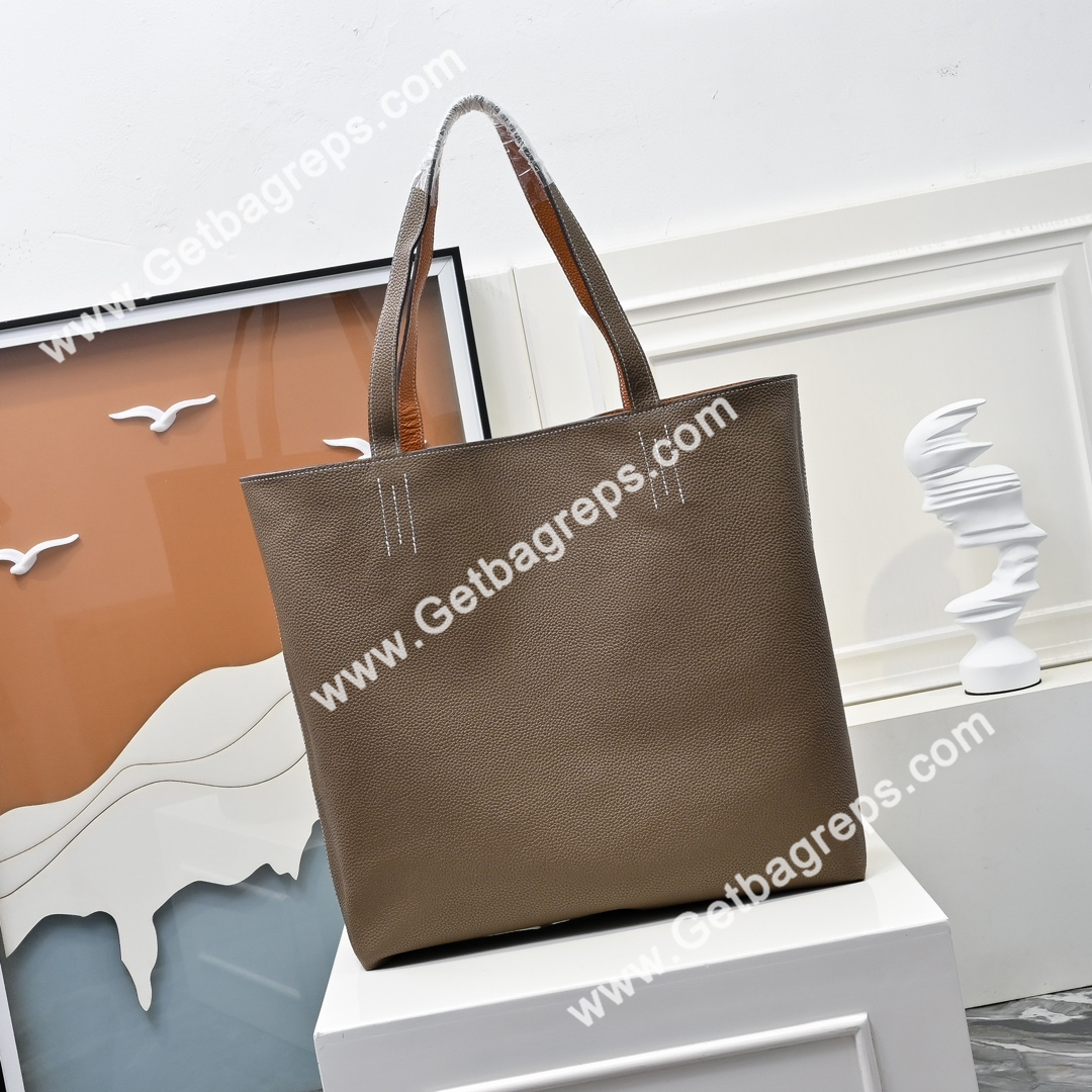 Hermes Double Sens Tote Bag Light Brown with Grey