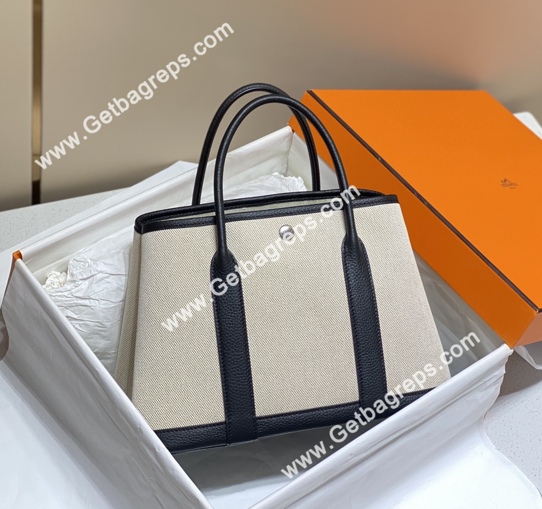 Hermes Garden Party 30cm Black Togo Leather With Canvas
