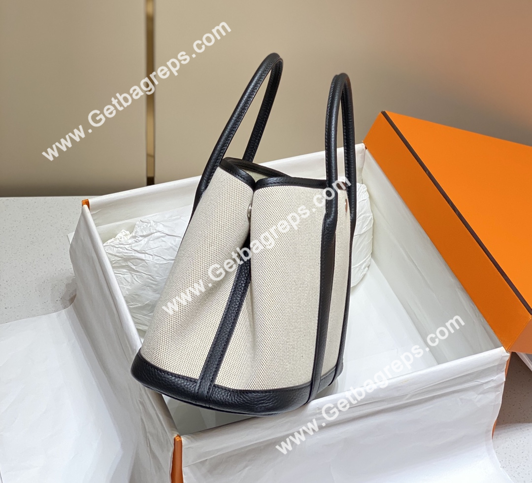 Hermes Garden Party 30cm Black Togo Leather With Canvas