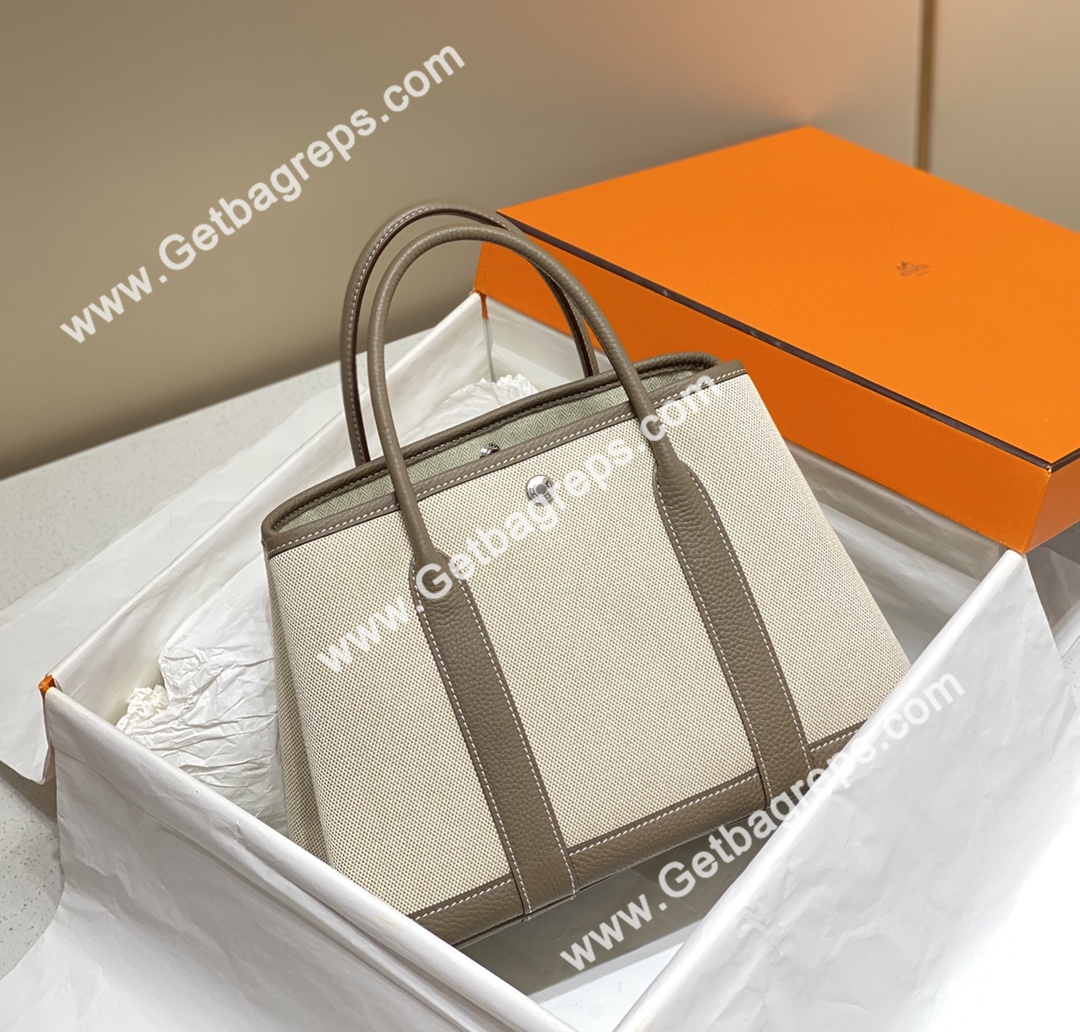 Hermes Garden Party 30cm Togo Elephant Leather With Canvas