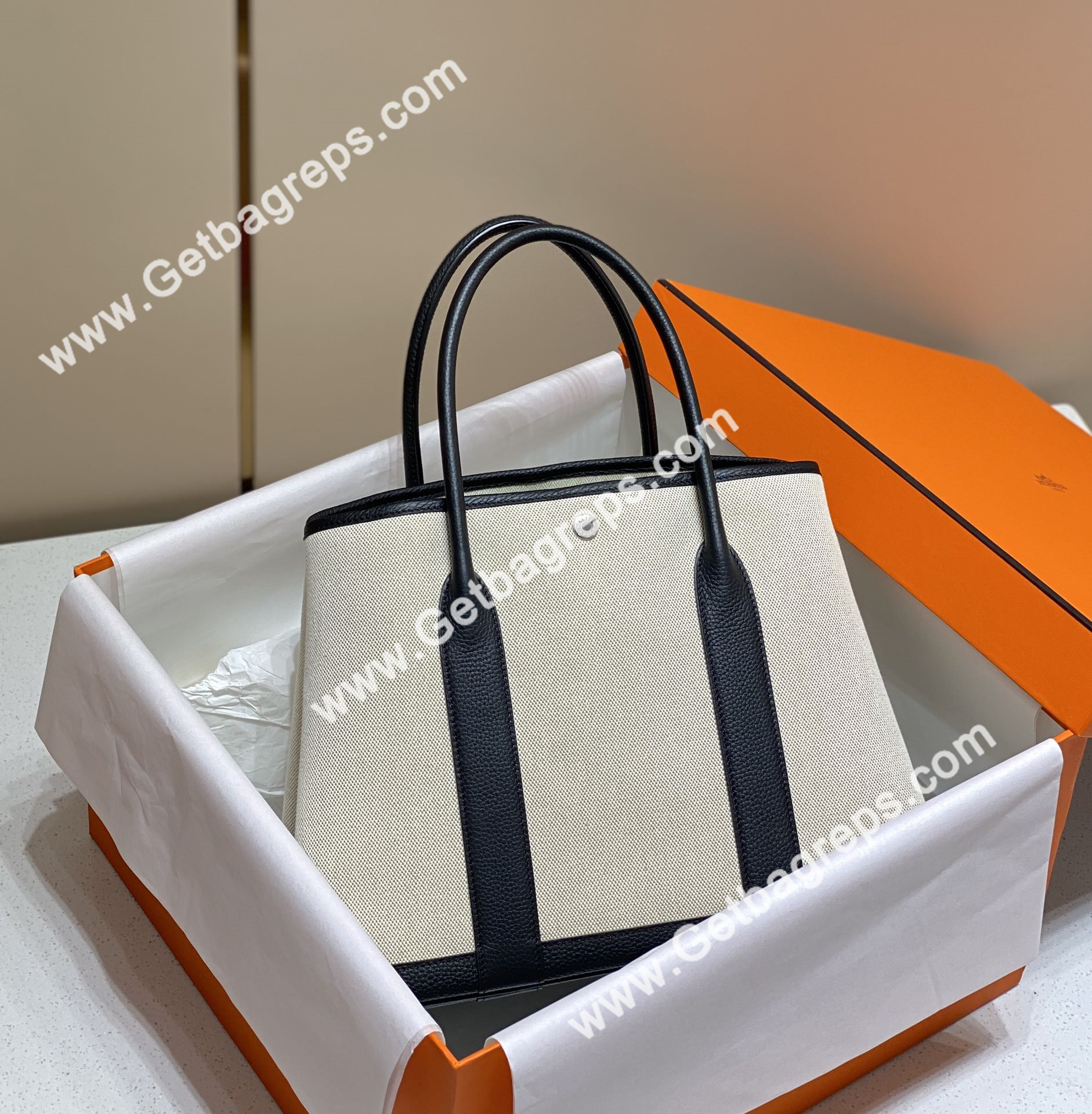 Hermes Garden Party 36cm Black Togo Leather With Canvas