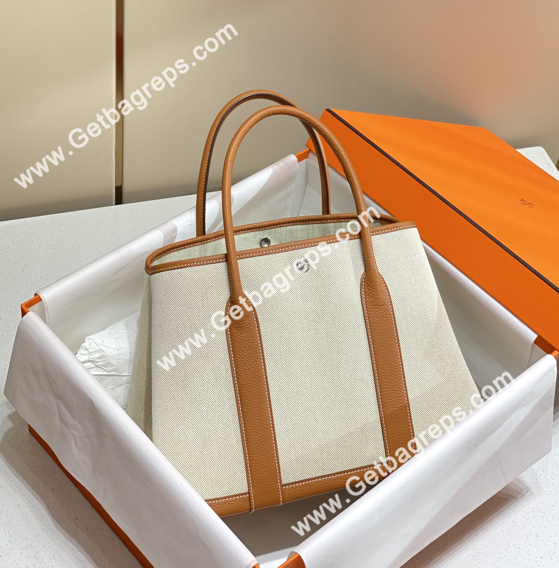 Hermes Garden Party 36cm Brown Togo Leather With Canvas