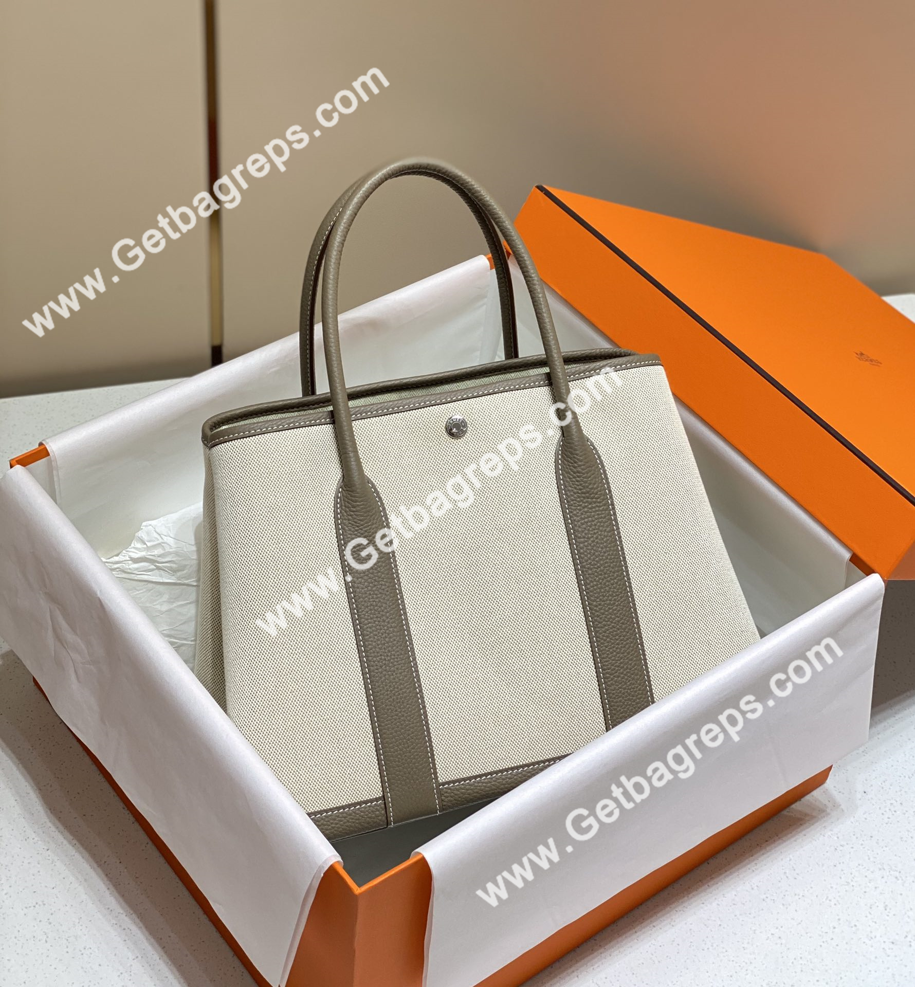 Hermes Garden Party 36cm Togo Elephant Leather With Canvas