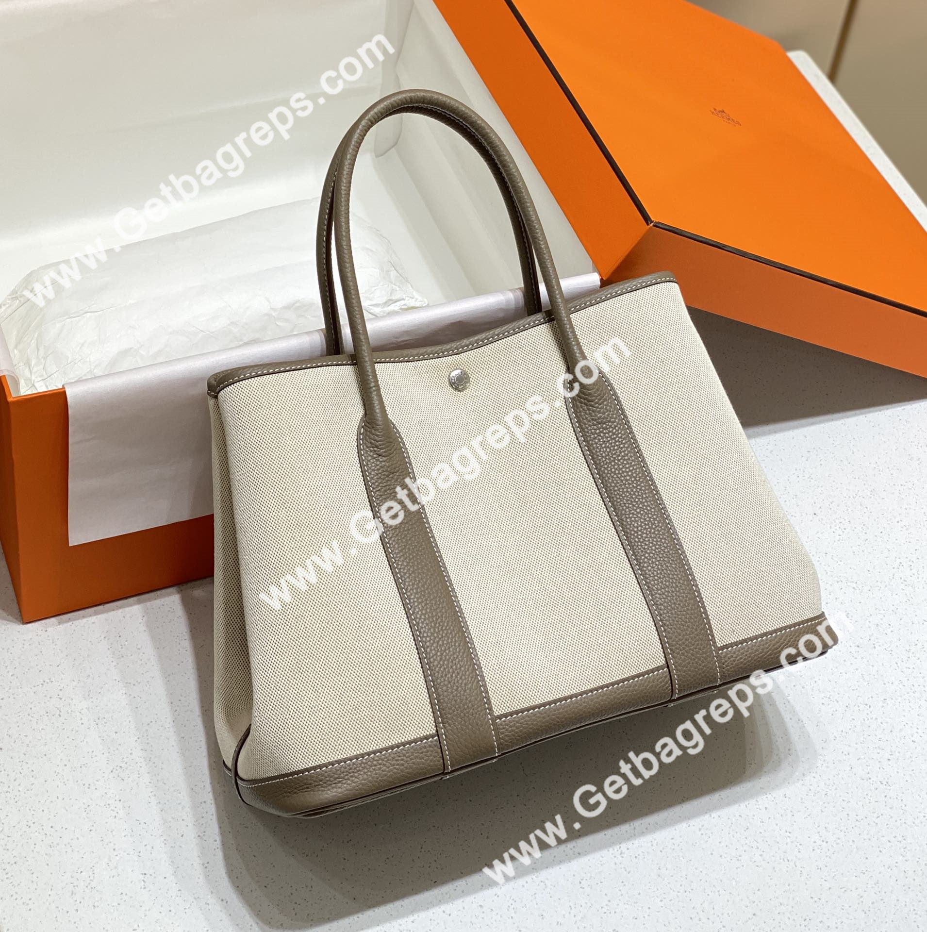 Hermes Garden Party 36cm Togo Elephant Leather With Canvas