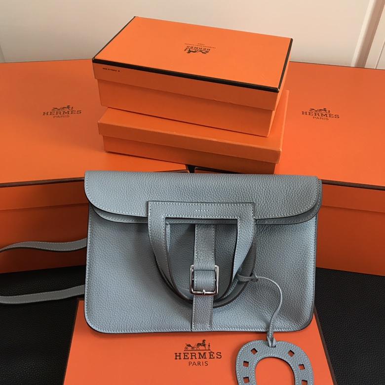 Hermes Halzan 31cm Light Blue Swift Calfskin Bag