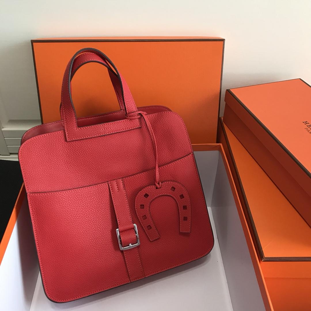 Hermes Halzan 31cm Swift Calfskin Bag Red