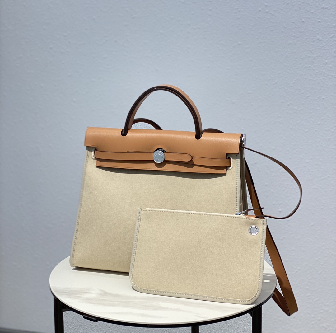 Hermes Herbag Apricot and Brown