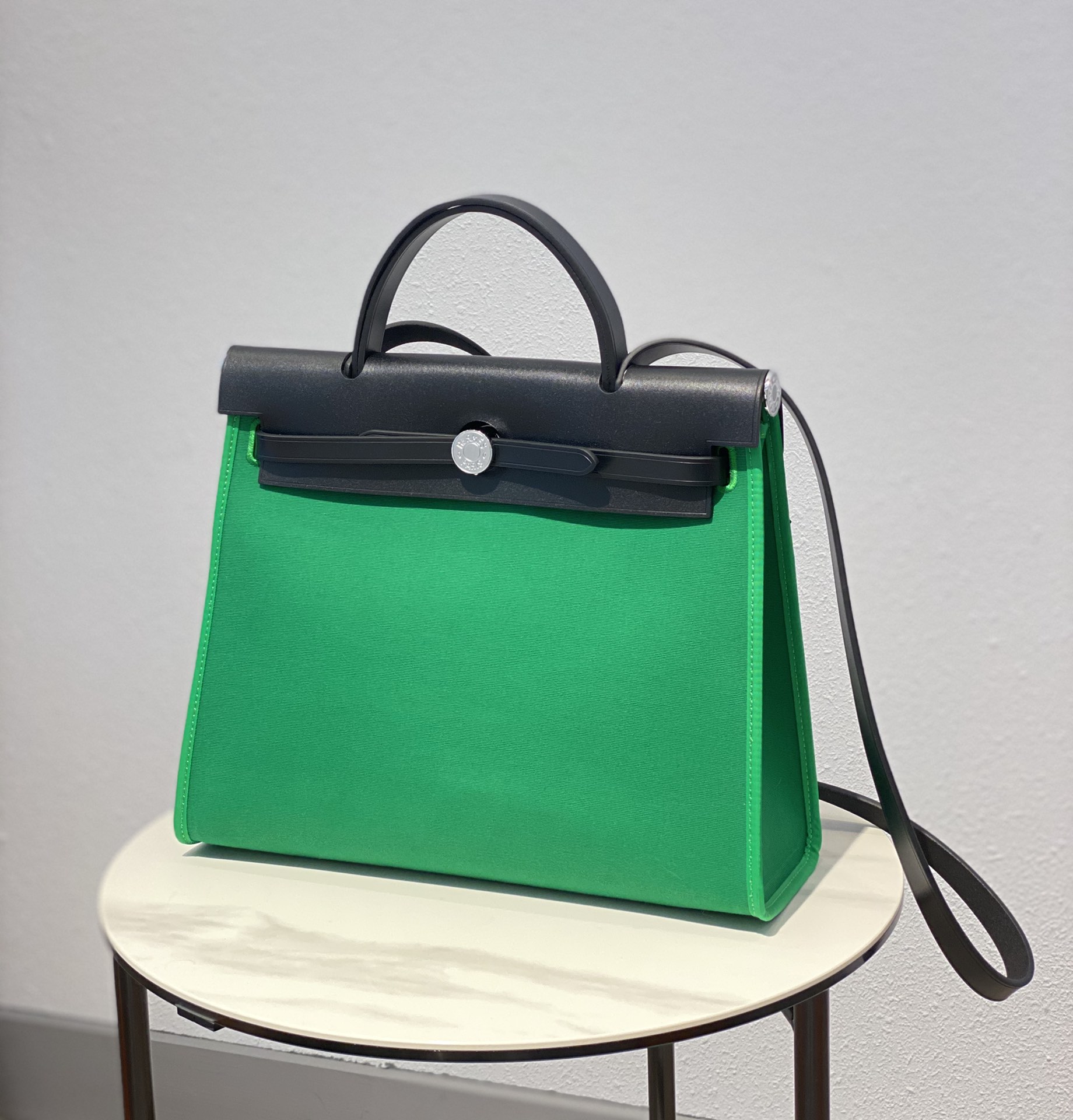 Hermes Herbag Elephant Green and Black