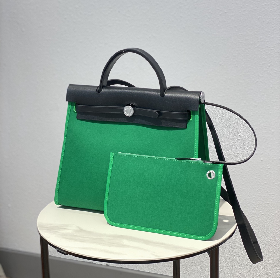 Hermes Herbag Elephant Green and Black