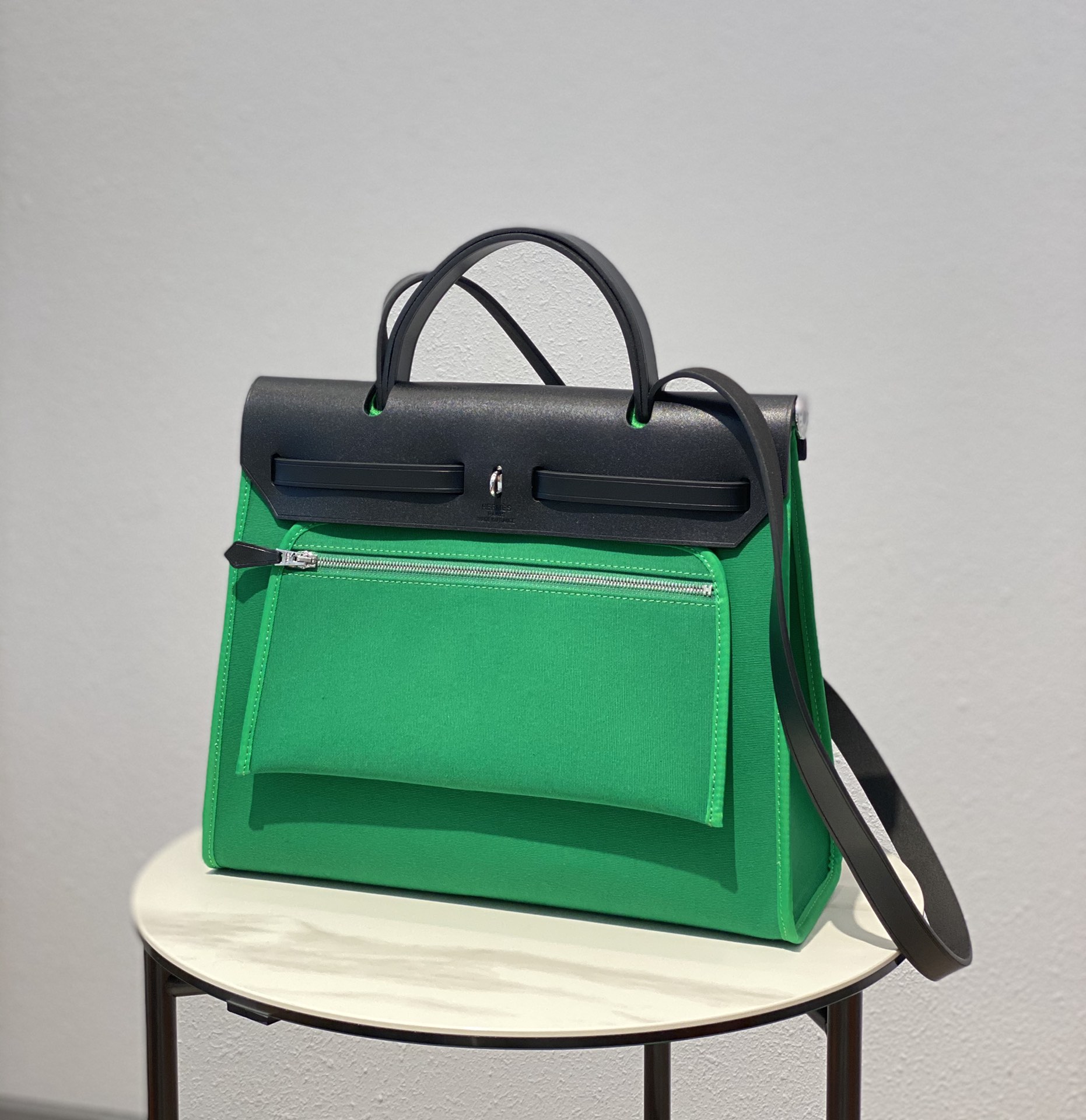 Hermes Herbag Elephant Green and Black