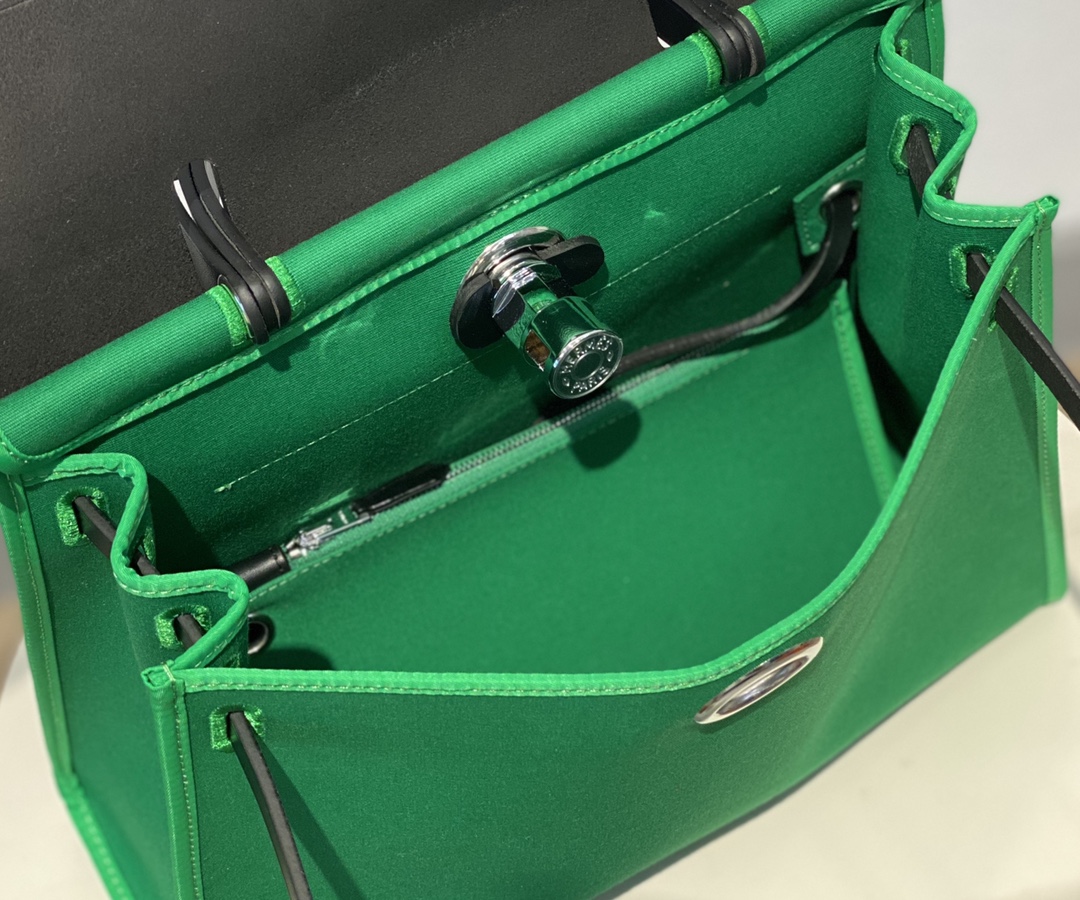 Hermes Herbag Elephant Green and Black