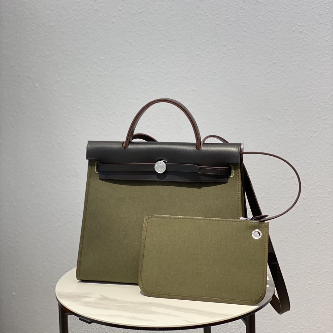 Hermes Herbag Green and Black