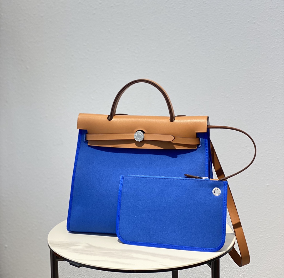 Hermes Herbag Sky Blue and Black