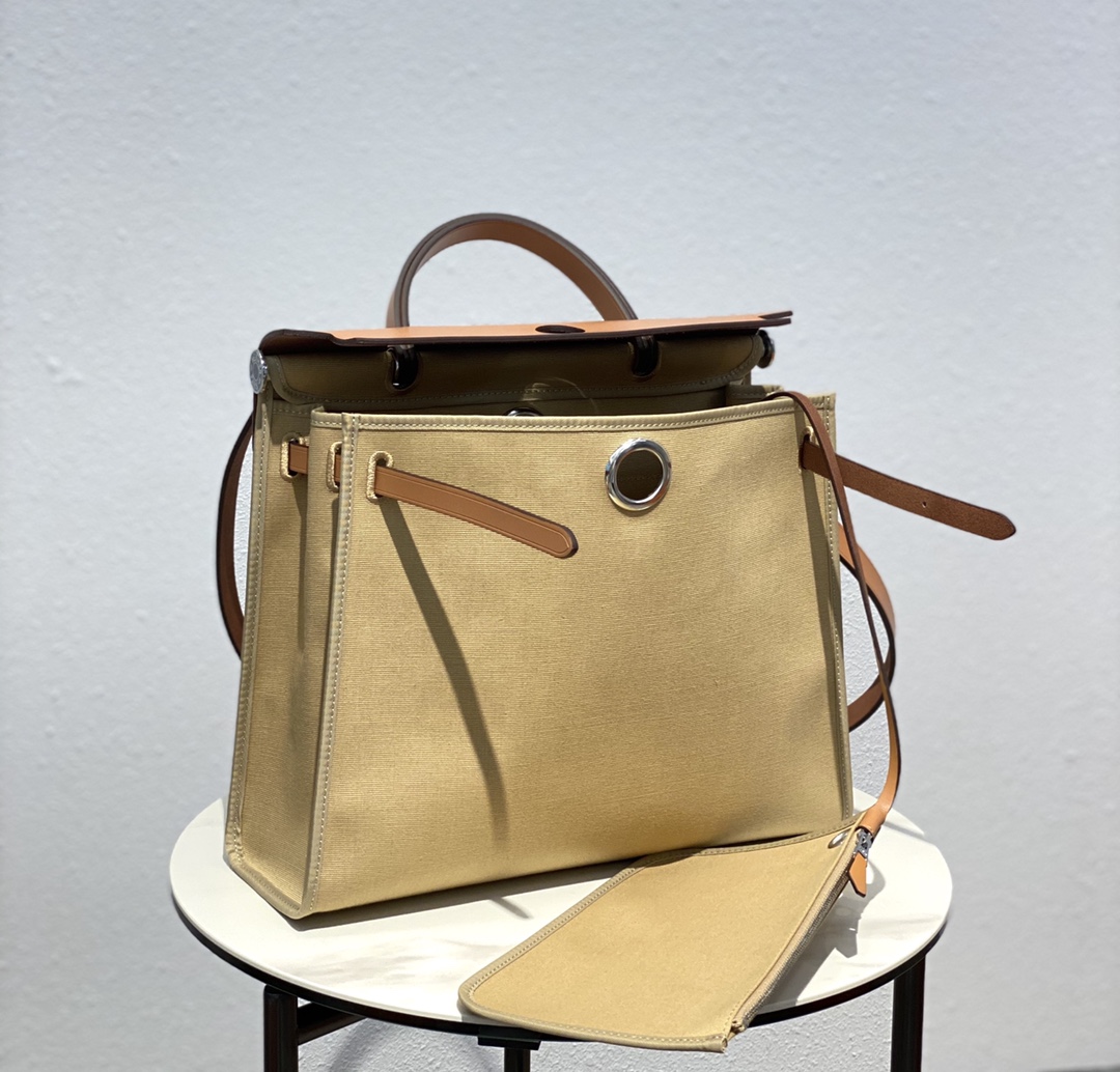 Hermes Herbag Windbreaker Gray and Light Brown