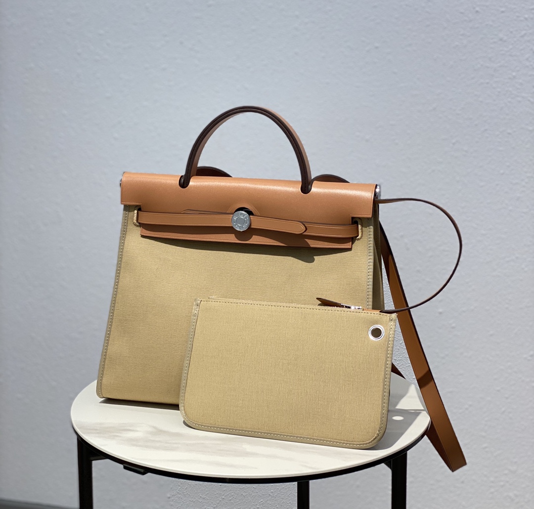 Hermes Herbag Windbreaker Gray and Light Brown