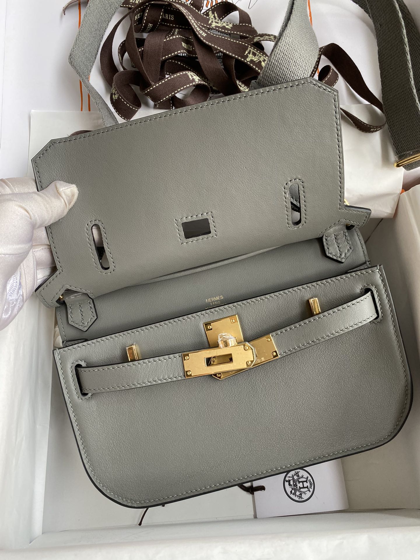 Hermes Jypsiere Mini Handmade Bag In Gary-1 Swift Calfskin With Gold