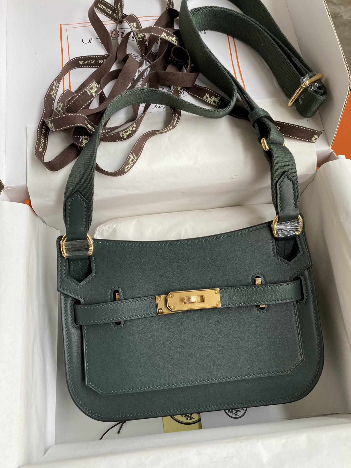 Hermes Jypsiere Mini Handmade Bag In Vert Rousseau-1 Swift Calfskin With Gold