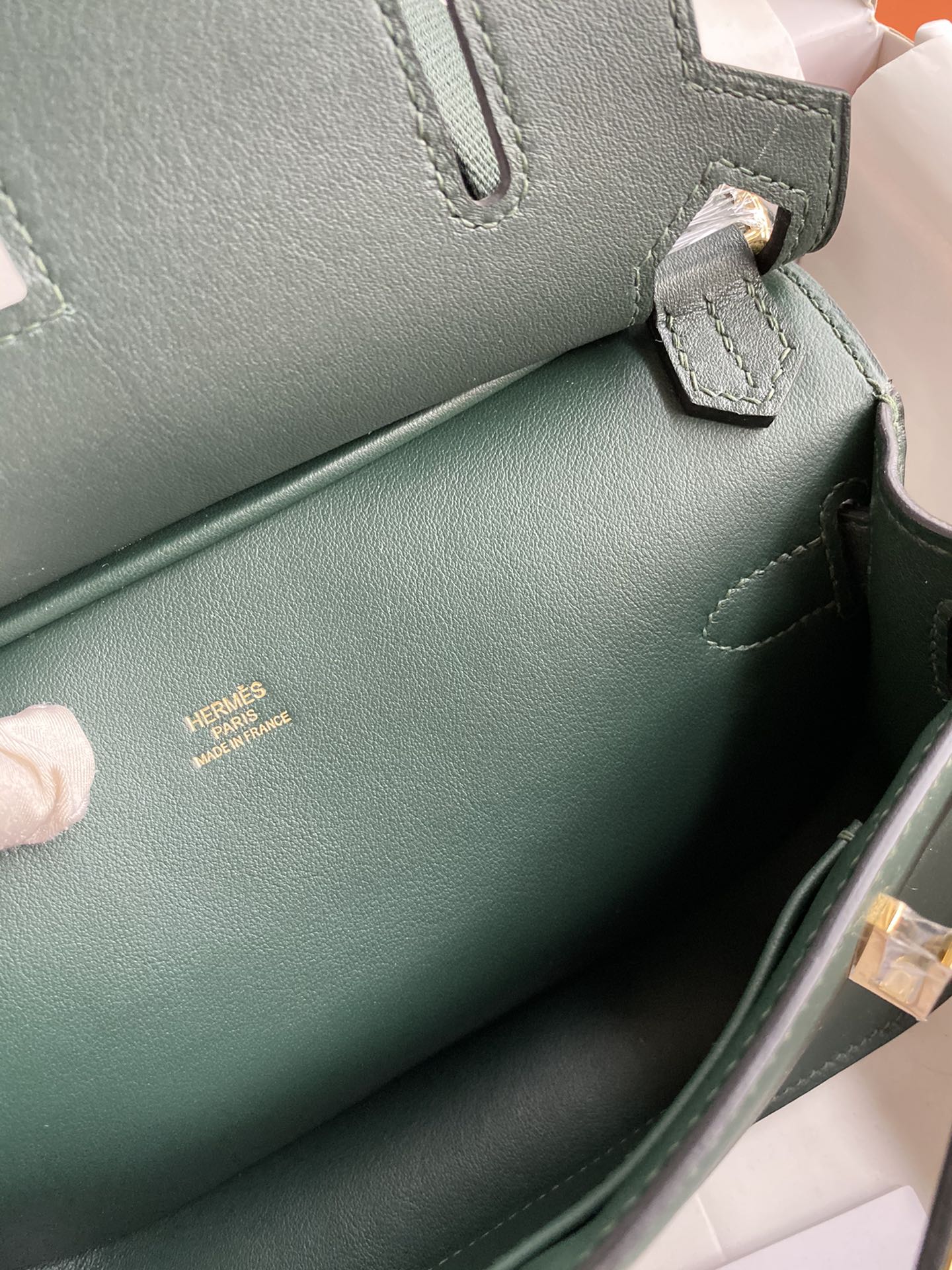 Hermes Jypsiere Mini Handmade Bag In Vert Rousseau-1 Swift Calfskin With Gold