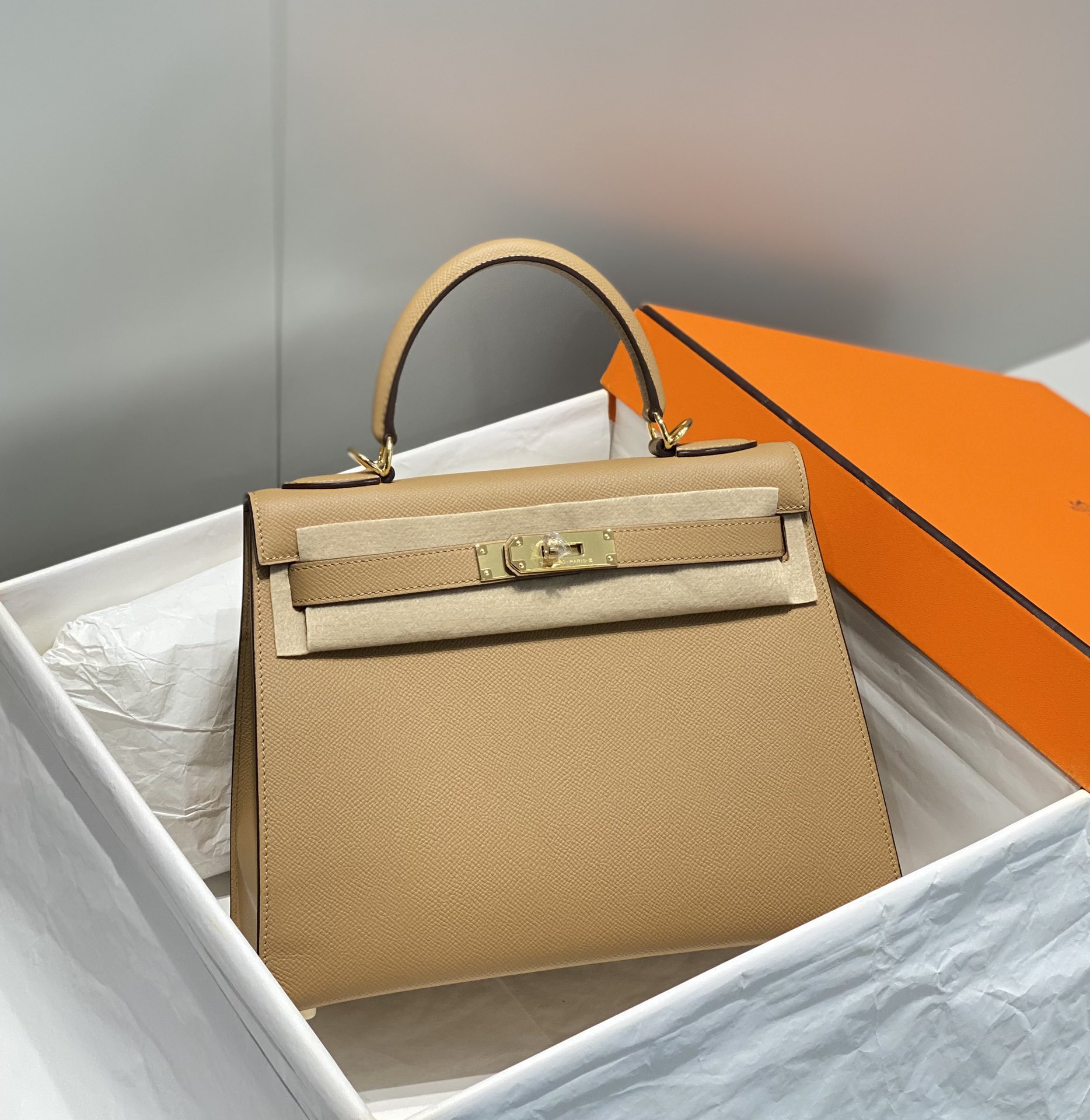 Hermes Kelly 19cm 25cm 28cm Milk Tea Gray