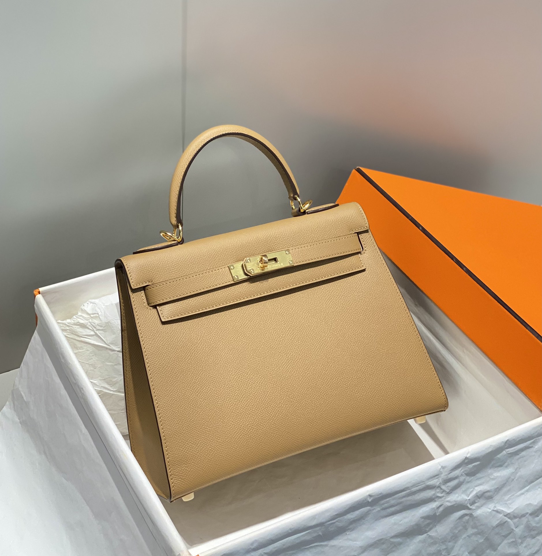 Hermes Kelly 19cm 25cm 28cm Milk Tea Gray