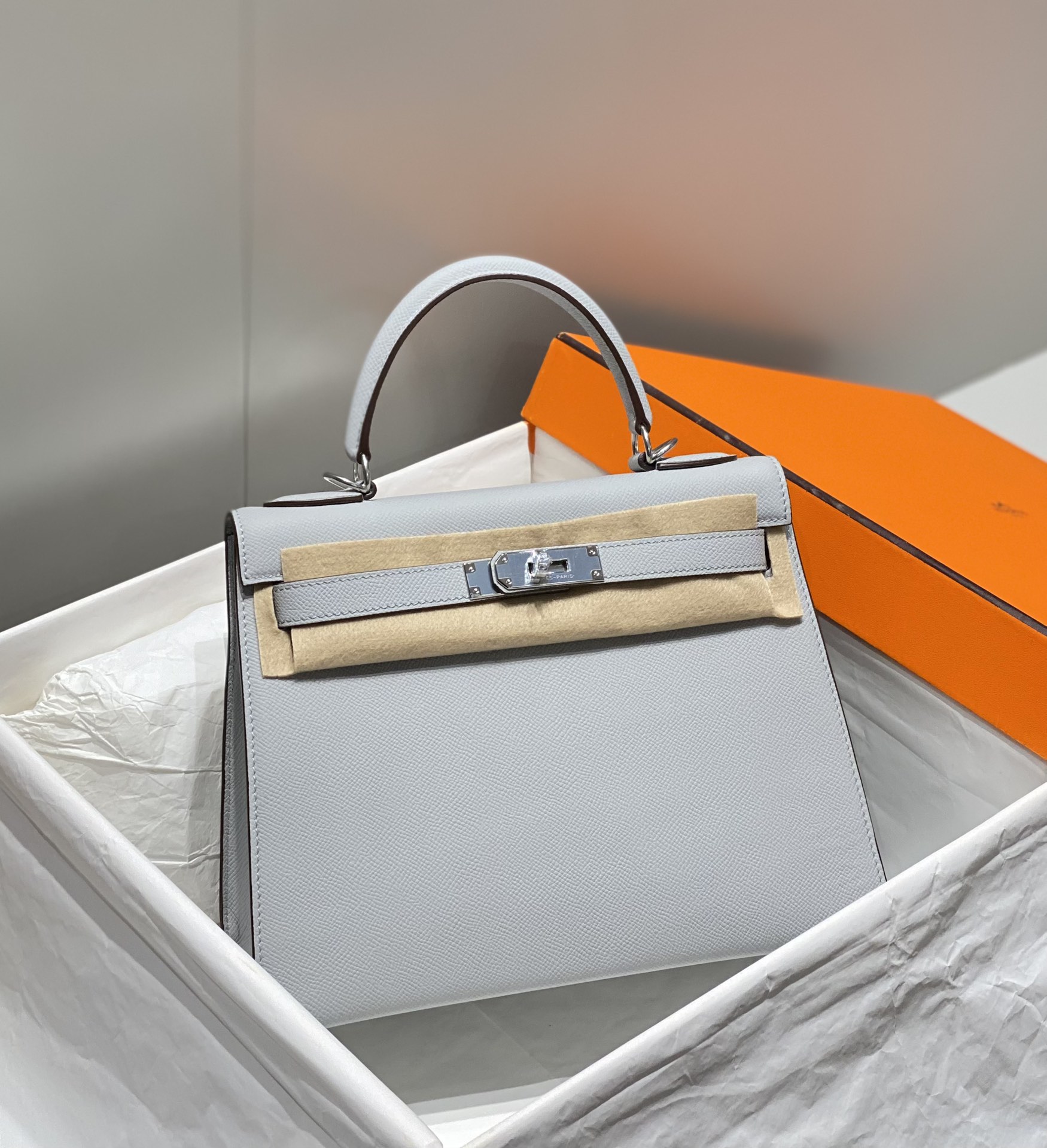 Hermes Kelly 19cm 25cm 28cm Seagull Gray