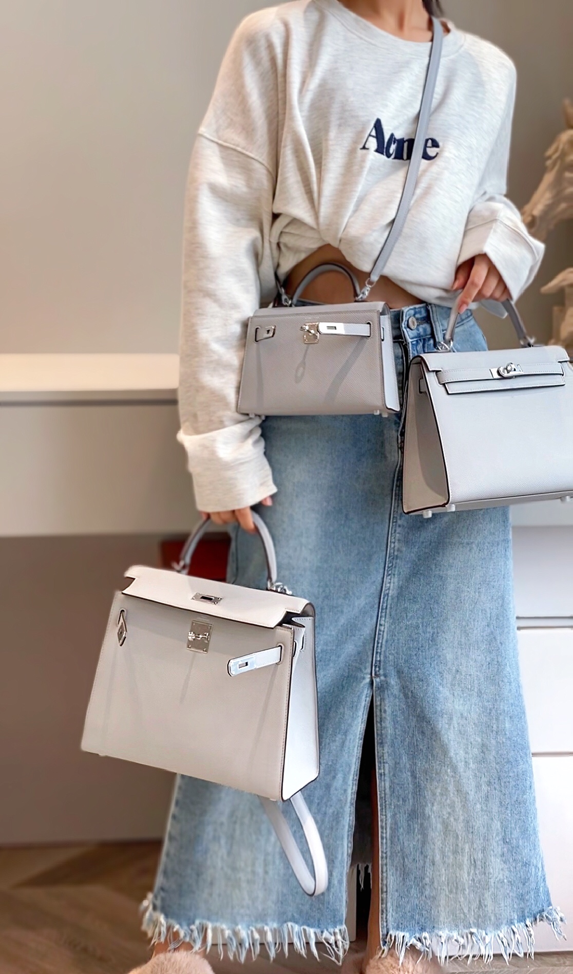 Hermes Kelly 19cm 25cm 28cm Seagull Gray