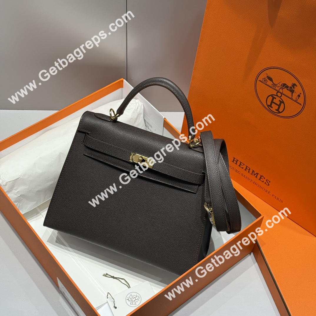 Hermes Kelly 25cm Epsom Leather Ebony with Gold