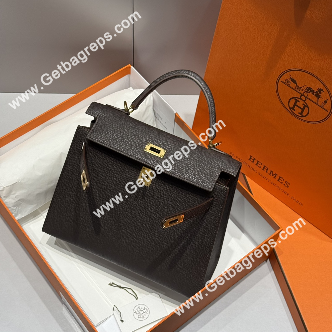 Hermes Kelly 25cm Epsom Leather Ebony with Gold