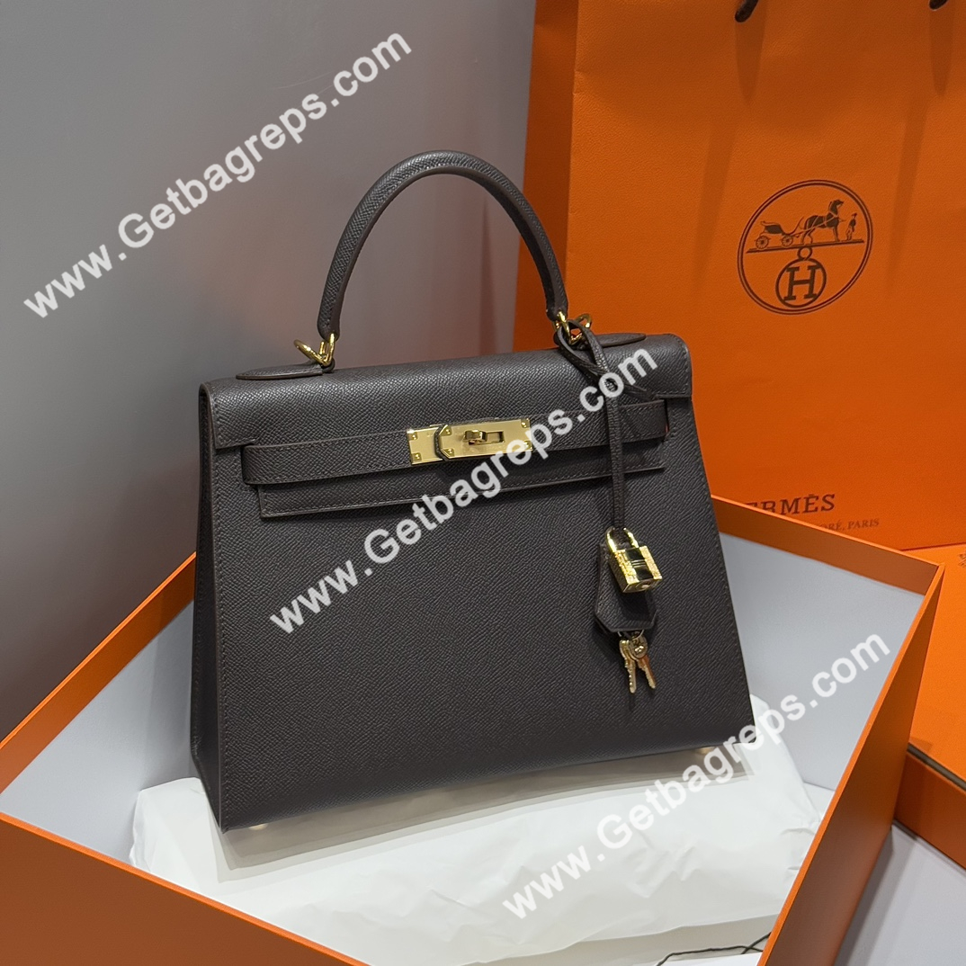 Hermes Kelly 28cm Epsom Leather Ebony with Gold