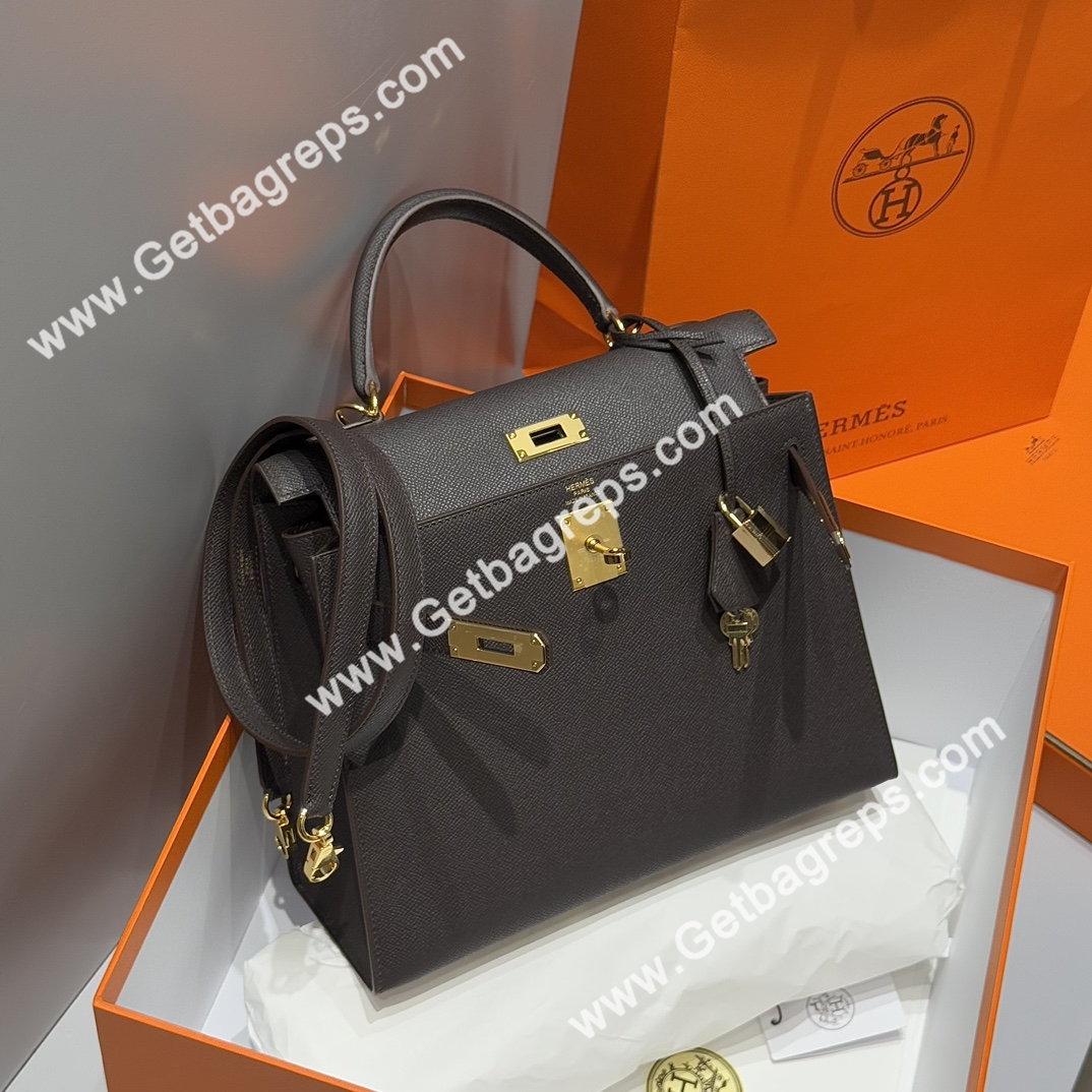 Hermes Kelly 28cm Epsom Leather Ebony with Gold