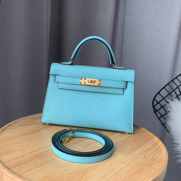 Hermes Kelly Mini II Bag Epsom Leather Blue With Gold