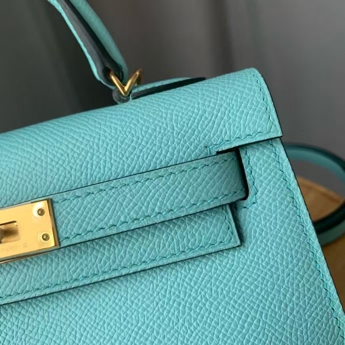 Hermes Kelly Mini II Bag Epsom Leather Blue With Gold