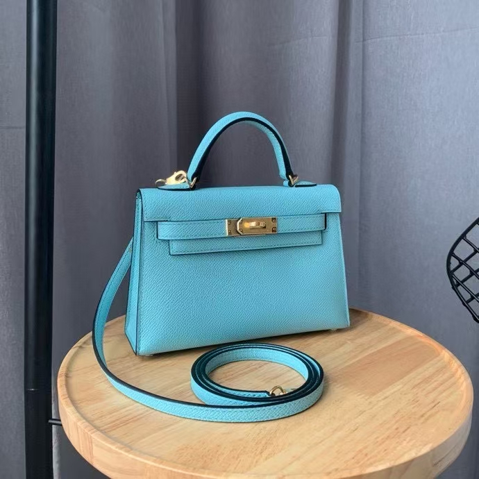 Hermes Kelly Mini II Bag Epsom Leather Blue With Gold