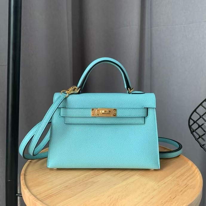 Hermes Kelly Mini II Bag Epsom Leather Blue With Gold