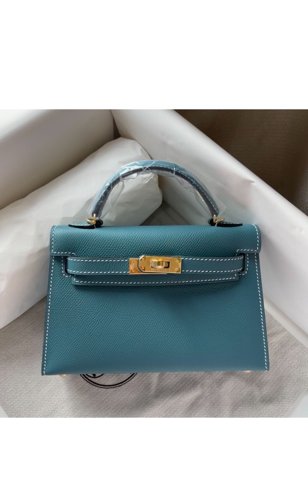 Hermes Kelly Mini II Bag Epsom Leather Denim Blue With Gold