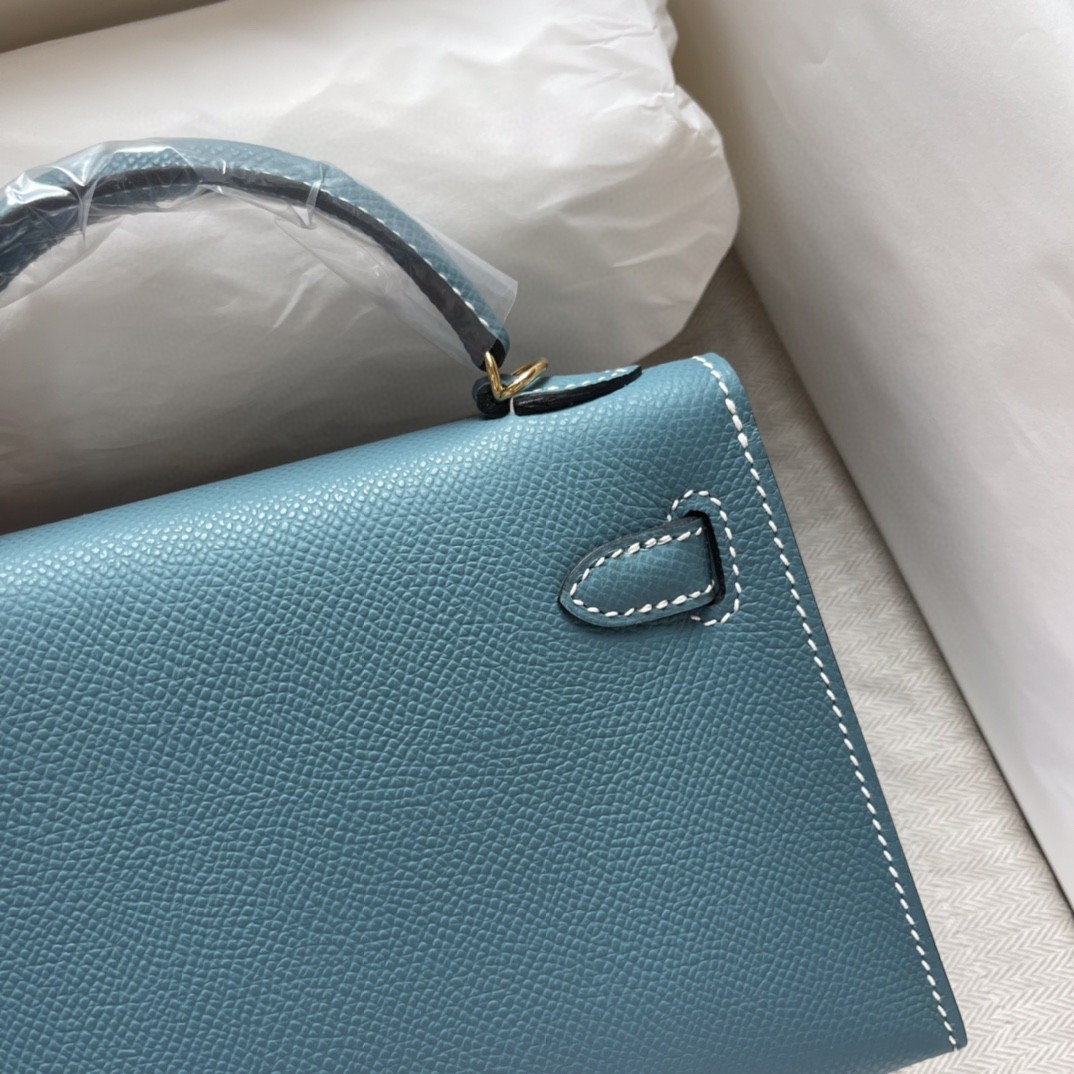 Hermes Kelly Mini II Bag Epsom Leather Denim Blue With Gold